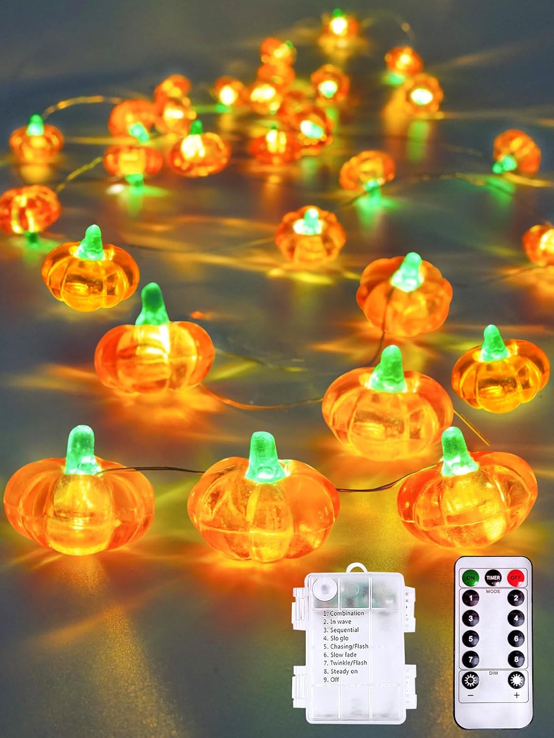 Fall Decorations 3D Pumpkin Fairy Lights Battery Operated with Remote, 10ft 30LED Fall Orange