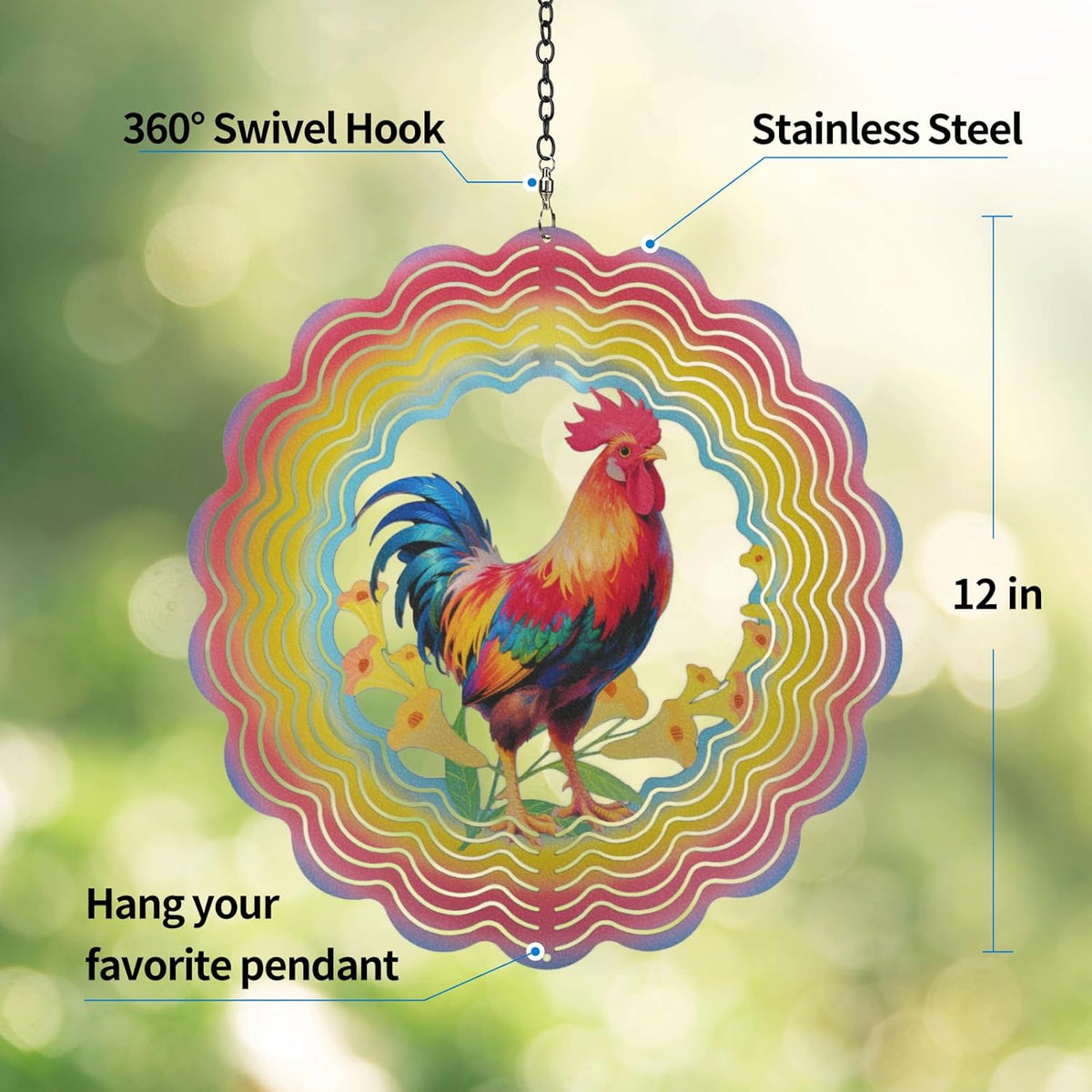Wind Spinners Outdoor Chicken Decorations - Birthday Gifts for Women Mom Grandma, Rooster Deocr