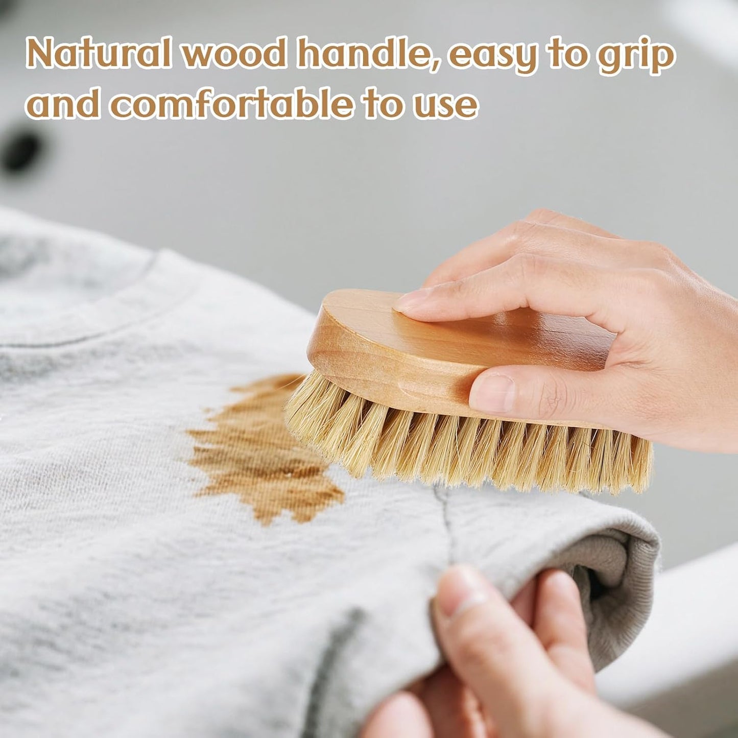 3 Pcs Wood Laundry Stain Brush Stain Remover Brushes with Boar Bristle Small Stain Brush for