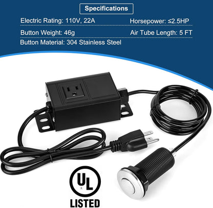 Air Switch Kit for Garbage Disposal, UL Listed Sink Top Air Switch for Food Waste Disposal, 3.58”