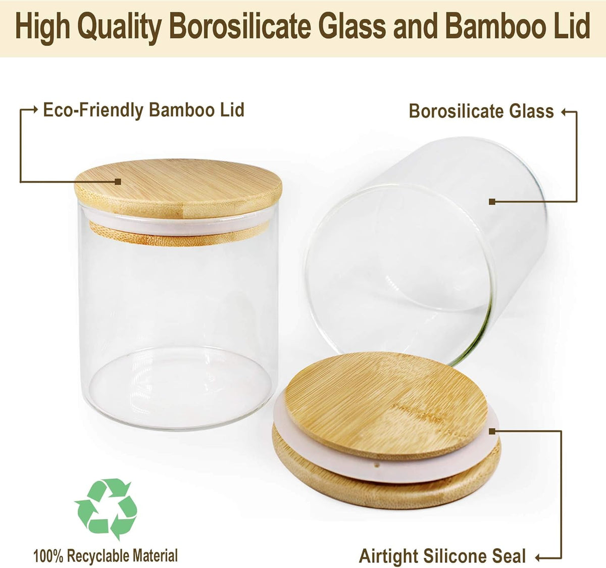 Glass Jars with Bamboo Lids (27oz in 6 Pack), Glass Food Jars and Canisters Sets, Food Storage