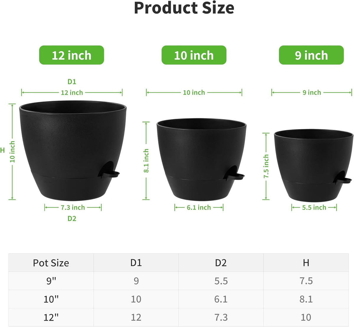 FaithLand 3-Pack Large Planter Pots, 12 10 9 Inch Self Watering Flower Pots for Indoor Outdoor