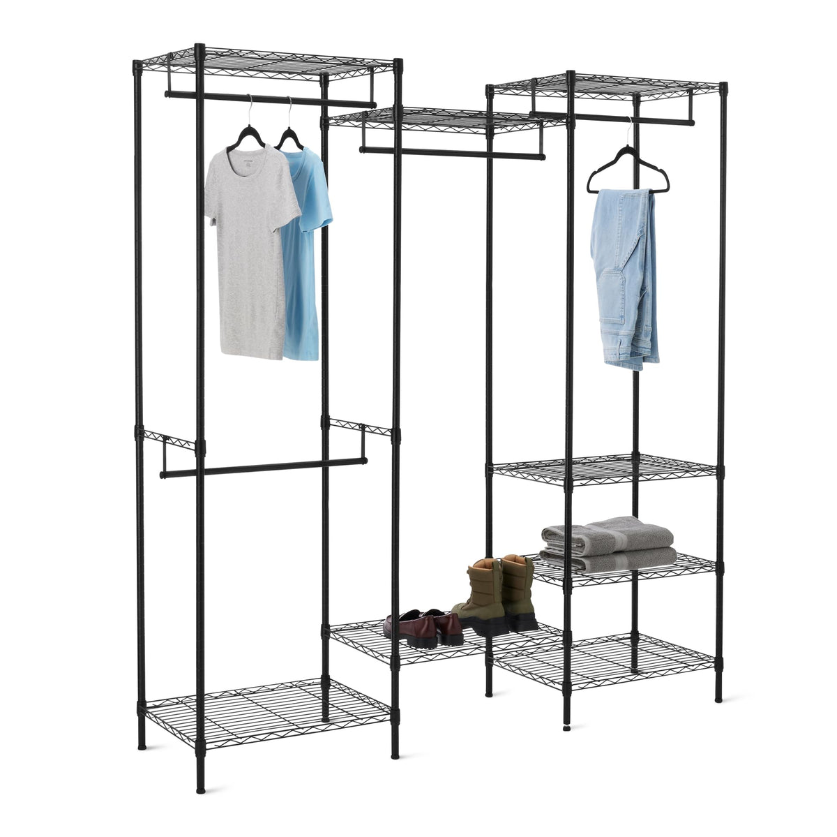 Amazon Basics Closet Organizer, Metal Rack with Shelves and Hanging Rod, 70" W x 18" D x 76" H