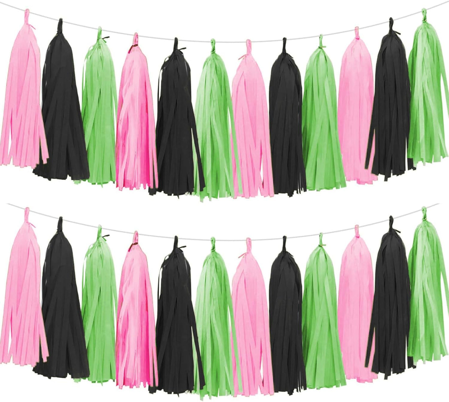 Tissue Paper Tassel Garland Banner, 15 Pack, Pink Green Black, Party Decorations for Birthday, Baby