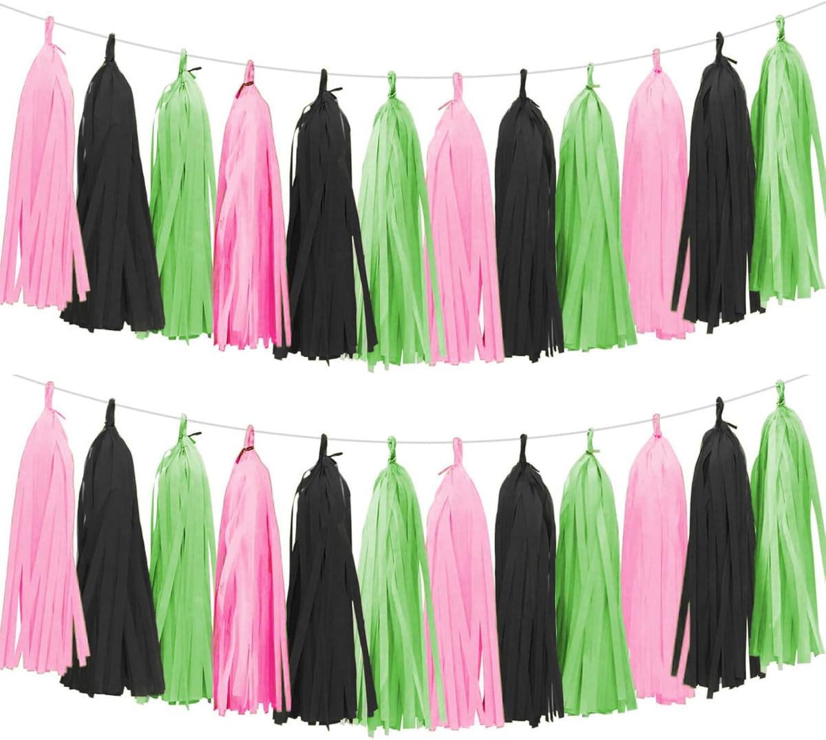 Tissue Paper Tassel Garland Banner, 15 Pack, Pink Green Black, Party Decorations for Birthday, Baby