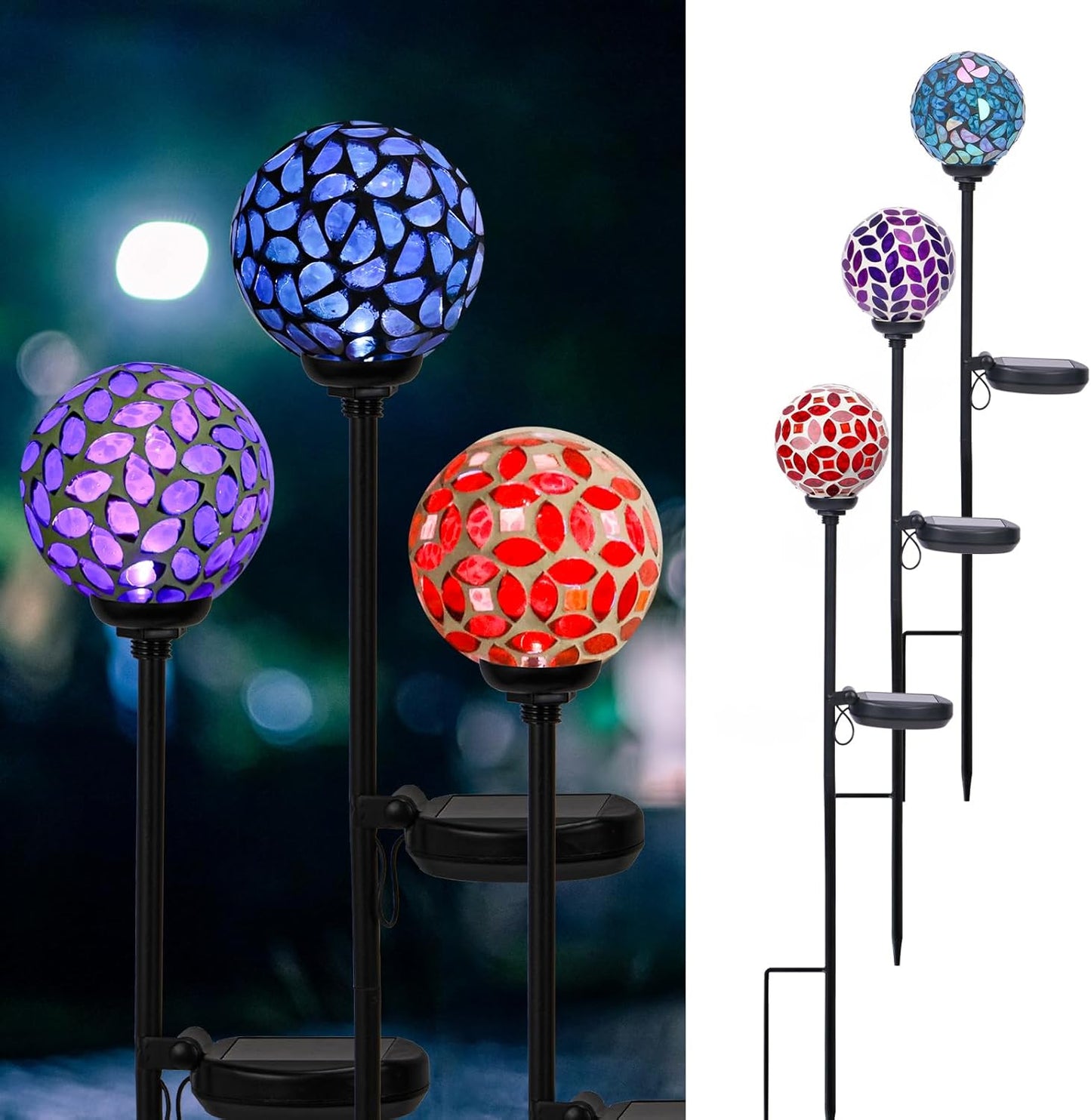 VCUTEKA Solar Garden Decorative Lights Outdoor, Mosaic Solar Light Waterproof LED Pathway Stake