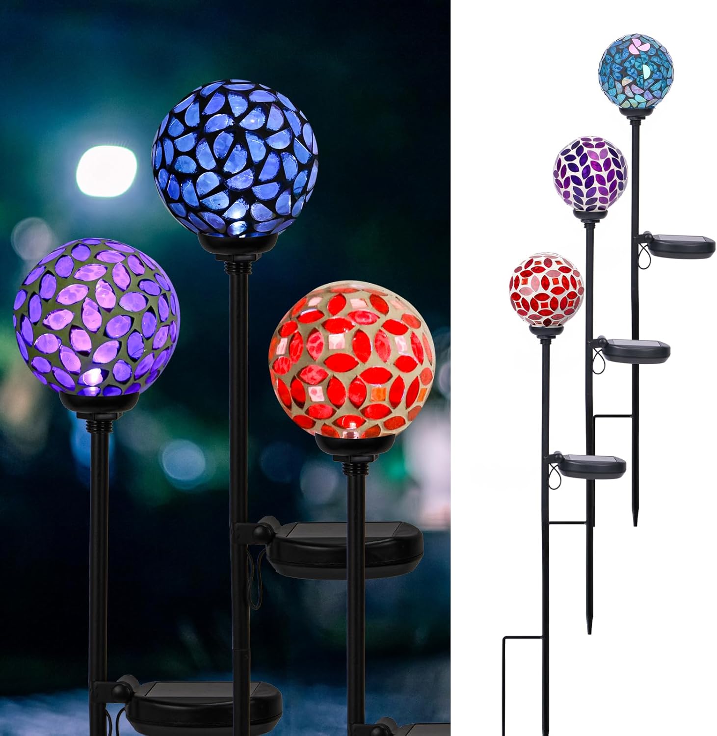 VCUTEKA Solar Garden Decorative Lights Outdoor, Mosaic Solar Light Waterproof LED Pathway Stake