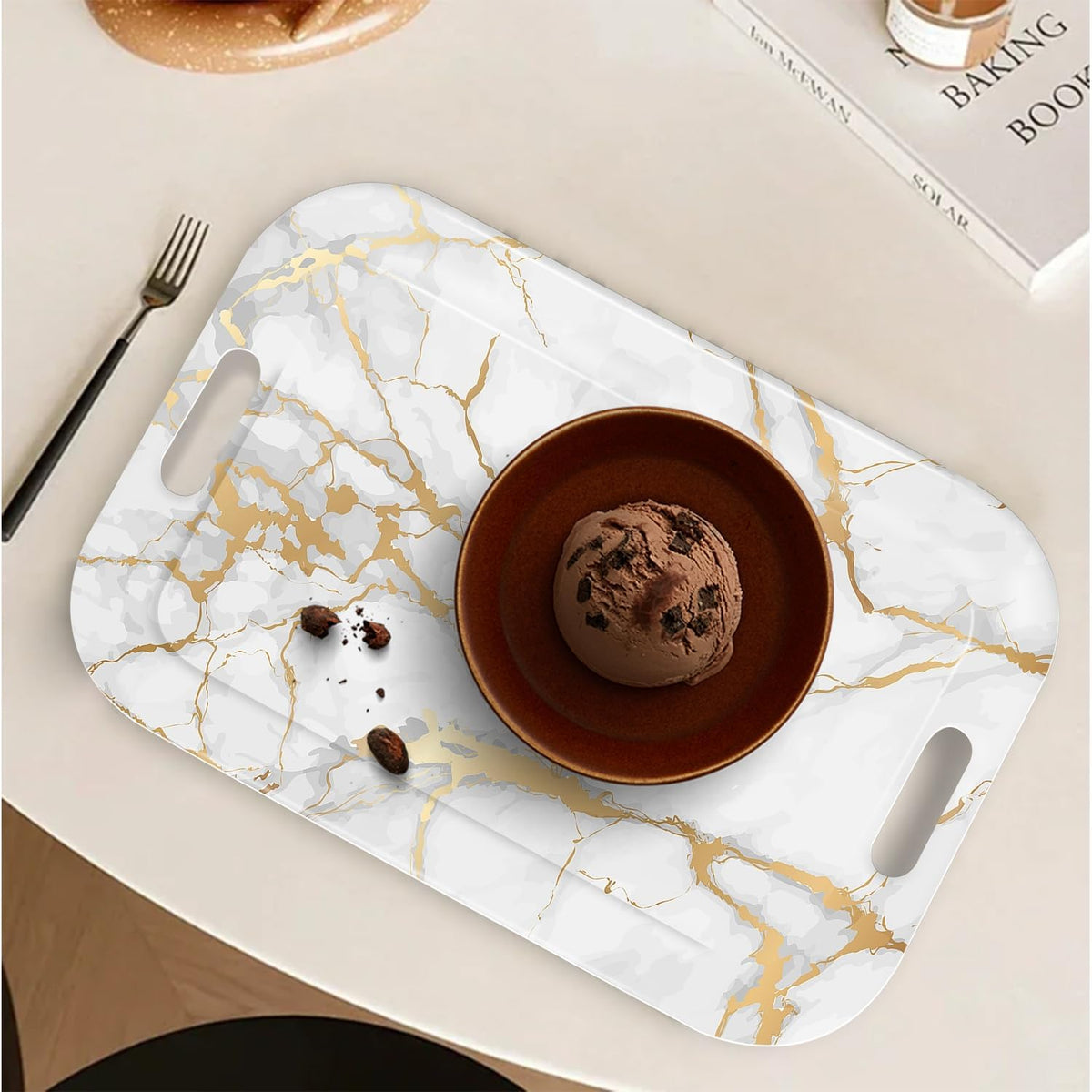 Serving Trays with Handles, 14.5 x 9.8 inch Rectangular Plastic Tray for Restaurant, Kitchen