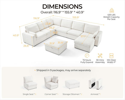 Oversized Modular Sofa Comfy Cloud Couch with Storage, Extra Deep Plush Sectional Sofa Set for
