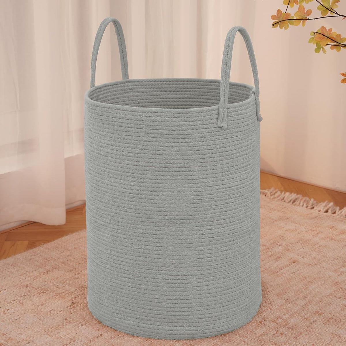 Large Woven Laundry Basket Hamper,80L Cotton Rope Storage Bin for Blankets,Toys and