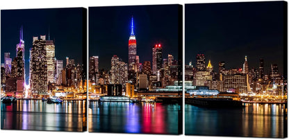 Biuteawal New York City Canvas Wall Art Manhattan Skyline Night View Picture Painting Modern Giclee