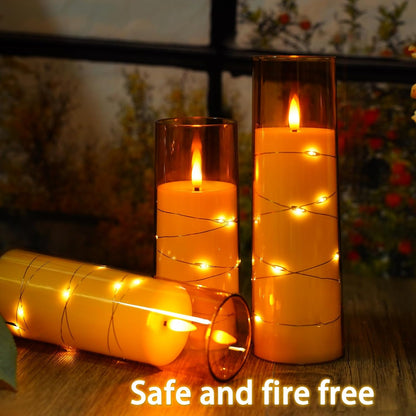 Flickering Flameless LED Candles,Battery Operated Candles 9 Pcs with Embedded Star String,Acrylic