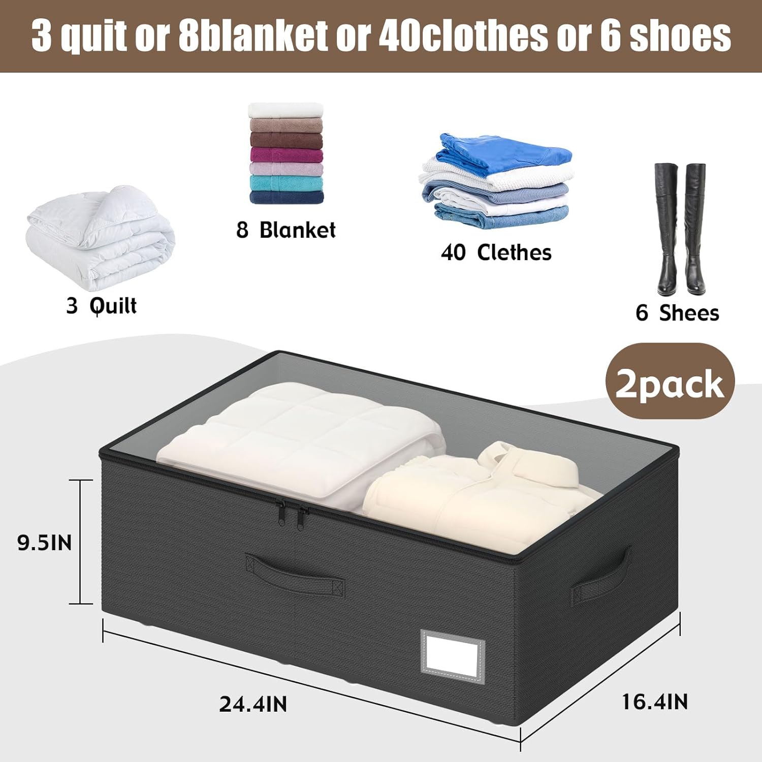 Underbed Storage Bins With Wheels, No Assemble Required 10 inches Height Large Capacity Rolling