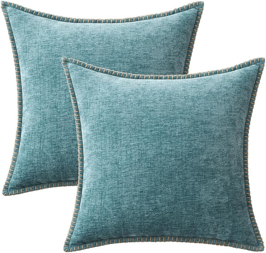 MIULEE Pack of 2 Couch Throw Pillow Covers 20x20 Inch Smoke Blue Farmhouse Decorative Pillow Covers