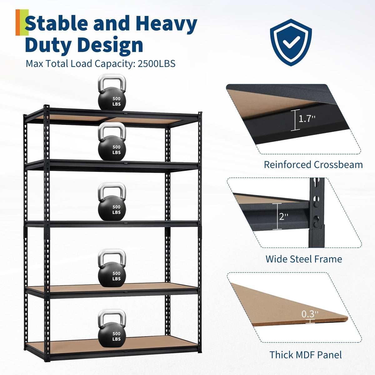 Storage Shelving Unit, 5-Tier Adjustable Metal Storage Shelves, 48" L x 24" W x 72" H Heavy Duty