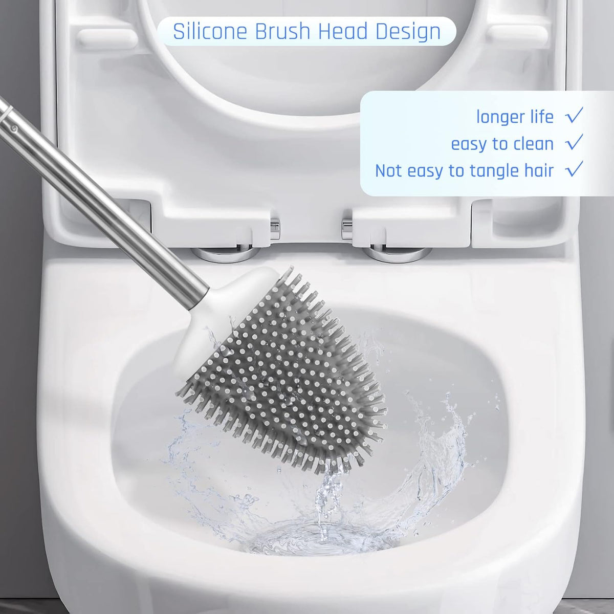 Sellemer Toilet Brush and Holder Set for Bathroom, Flexible Toilet Bowl Brush Head with Silicone