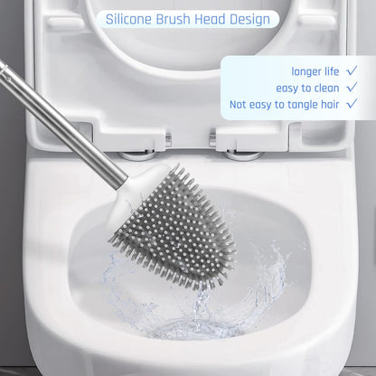 Sellemer Toilet Brush and Holder Set for Bathroom, Flexible Toilet Bowl Brush Head with Silicone