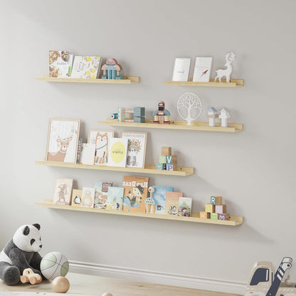 SAUMONIERES Picture Ledge Shelf Floating Book Shelves Set of 2 Wall Mounted Solid Wood for Bedroom