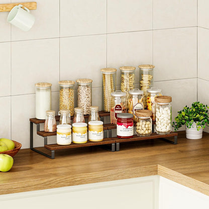 Giikin 3-Tier Spice Rack, 13.8 Inch Wood Countertop Spice Storage Holder, Kitchen Pantry Cabinet