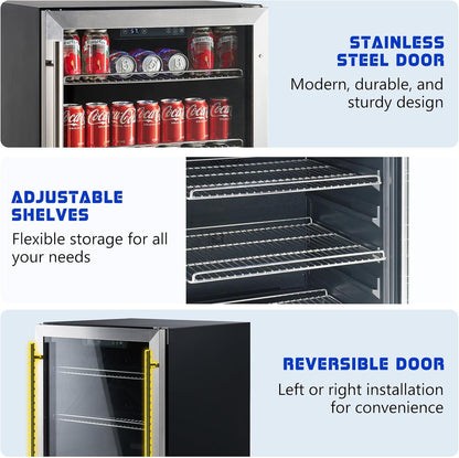 Albott Beverage Refrigerator-24 In fridge with Glass Door, Adjustable Shelves and LED Touch Panel