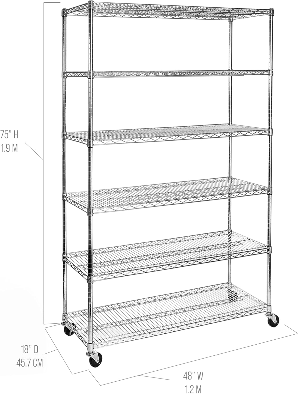 Seville Classics UltraDurable Heavy Duty NSF Solid Steel Wire Rack Storage Unit Wheels, 6-Tier