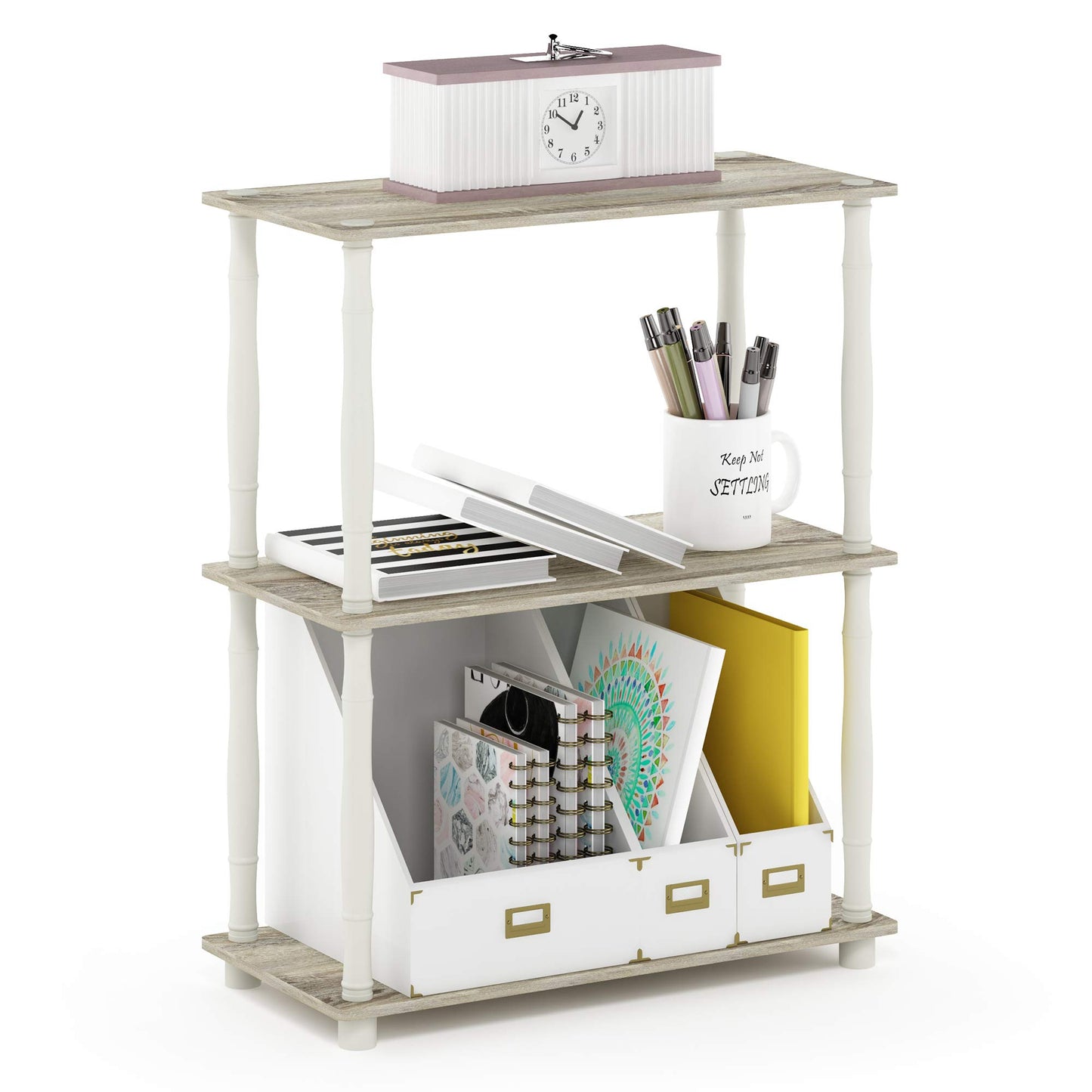 Furinno Turn-N-Tube 3-Tier Compact Multipurpose Shelf Display Rack with Classic Tube, Sonoma