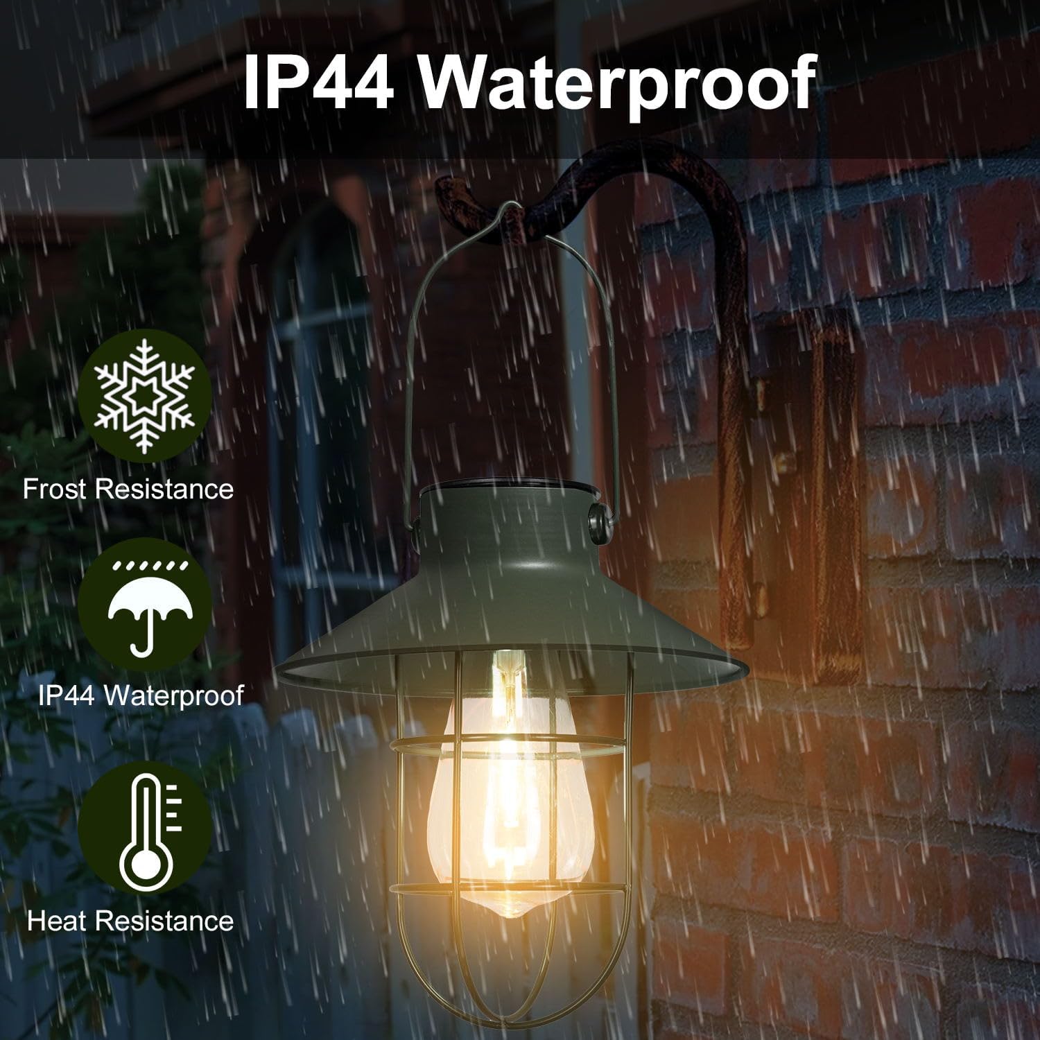 pearlstar Solar Lanterns Outdoor Metal Solar Powered Hanging Lights Waterproof for Wall Barn Yard