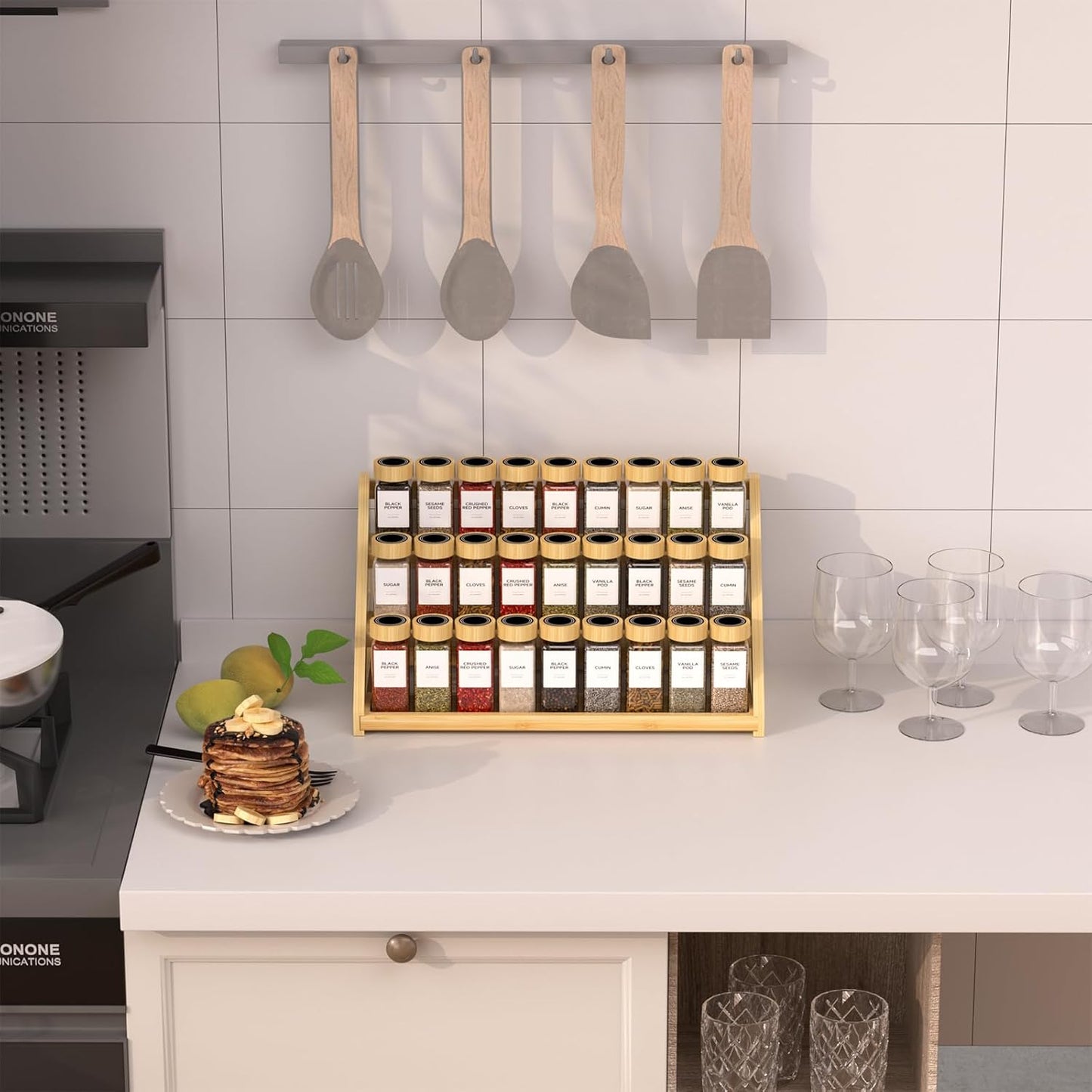 Bamboo Tiered Spice Rack, for Countertop Spice Organizer for Pantry Spice Shelf Organizer Kitchen