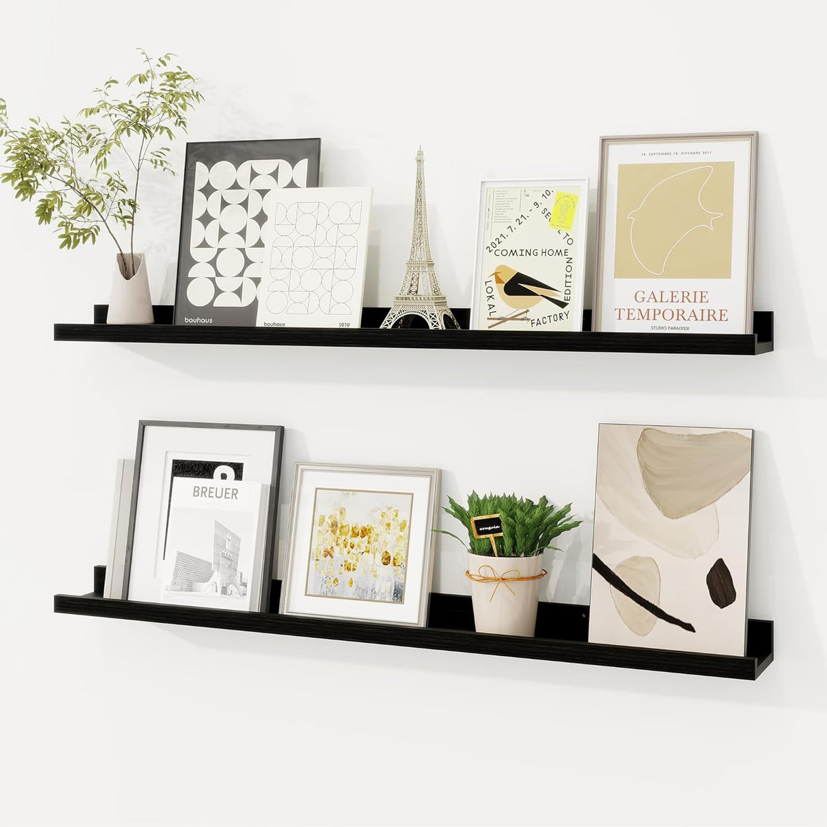 Picture Ledge Shelf, Solid Pine Wood Floating Shelves Set of 2, 32 Inches Nursery Book Shelves for