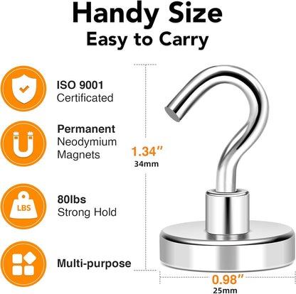 MIKEDE Magnetic Hooks, 80LB+ Heavy Duty Magnetic Hooks Cruise with Epoxy Coating for Refrigerator