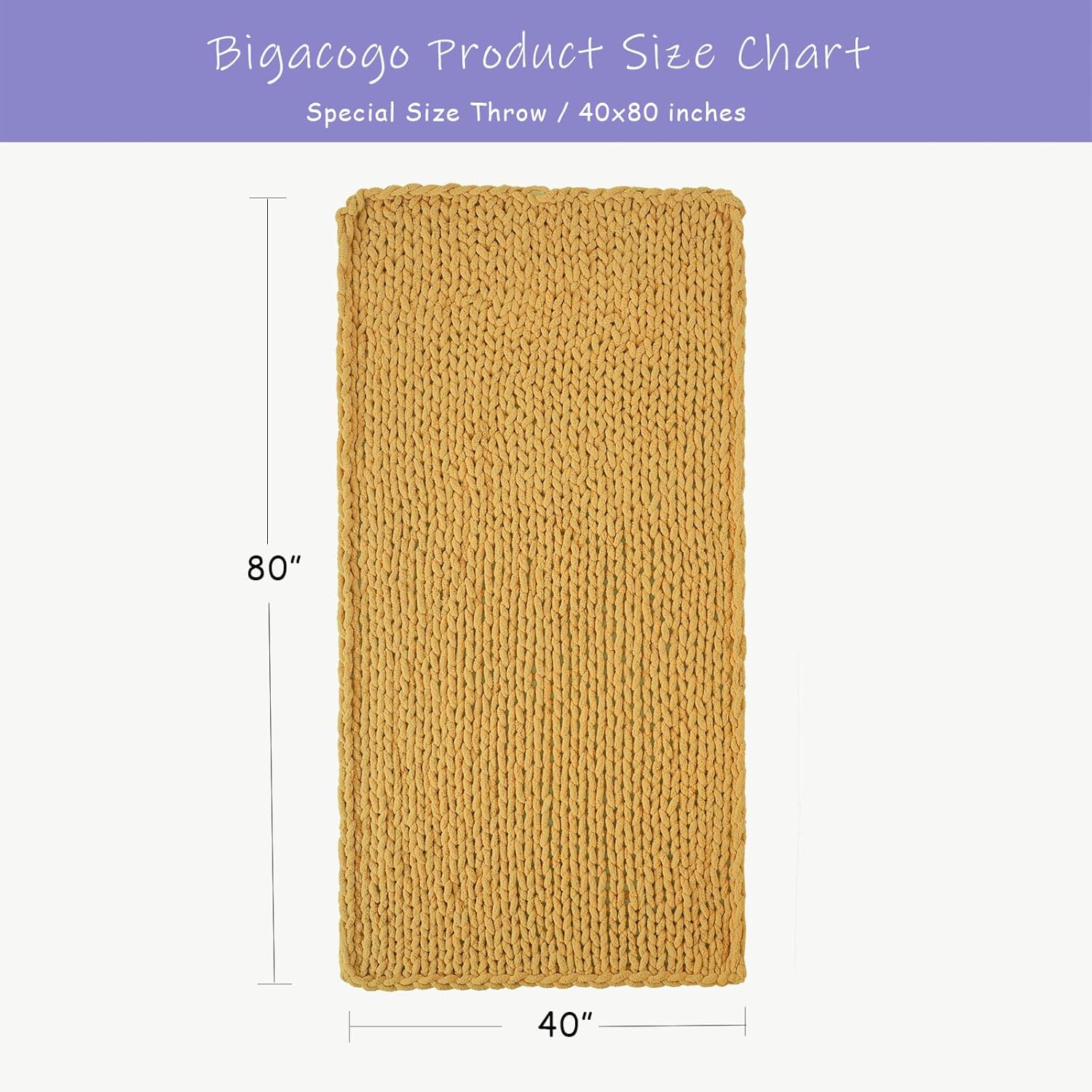 Bigacogo Chunky Knit Throw Blanket for Couch, 40x80 inches, 100% Hand Knitted with Thick Jumbo
