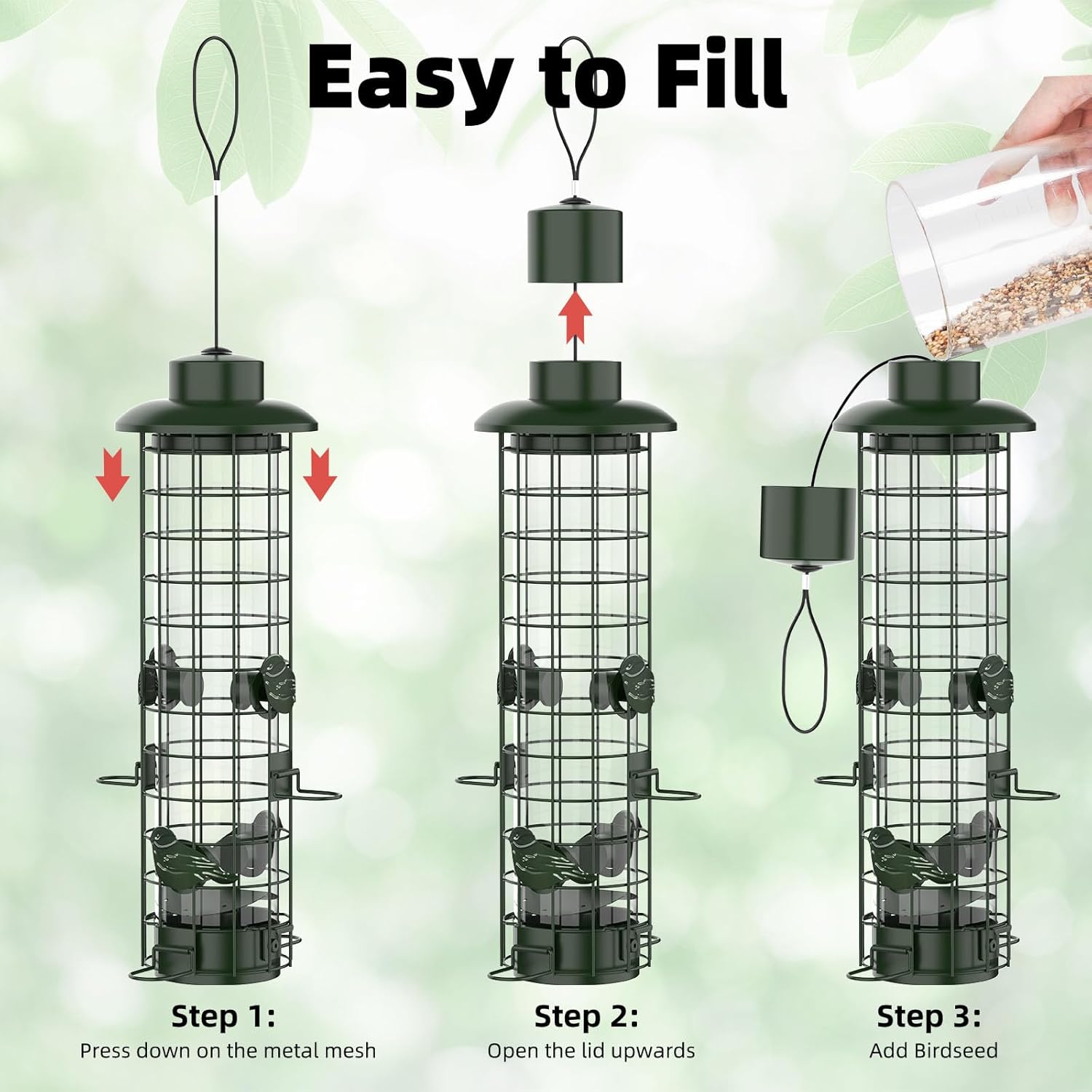 Squirrel Proof Bird Feeder,Metal Mesh Bird Feeders for Outdoors Hanging,Gravity Protection Squirrel