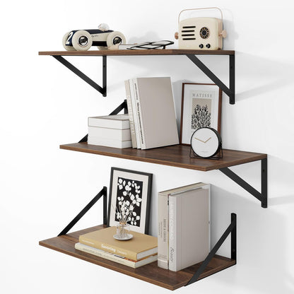 Heimlove 24" W x 12" D Wall Shelves for Books, 12 Inch Deep Floating Shelves Set of 3, Wide