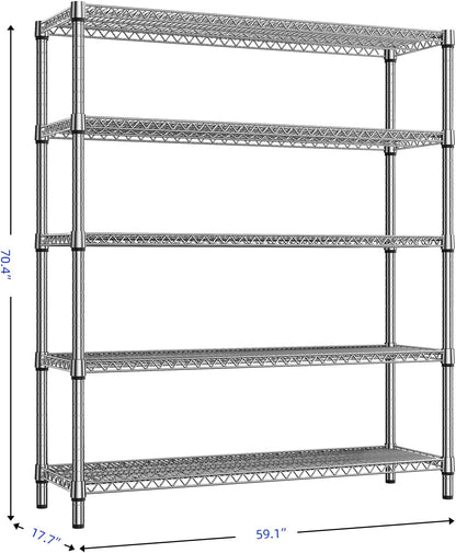 2200 Lbs 5 Tier Storage Rack Metal Wire Shelving Unit, Storage Standing Shelf Organizer for Laundry