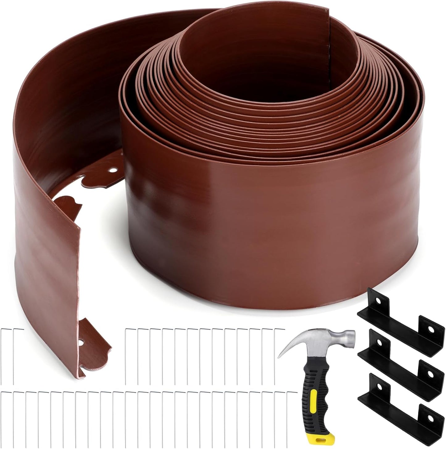 6 Inch Tall 33 ft Length Landscape Plastic Edging Kit with Hammer Spikes Plastic Garden Flower Bed