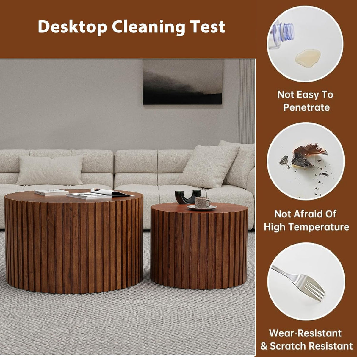 Round Nesting Coffee Table Set of 2 Modern Round Walnut Coffee Table Small Circular End Table Side