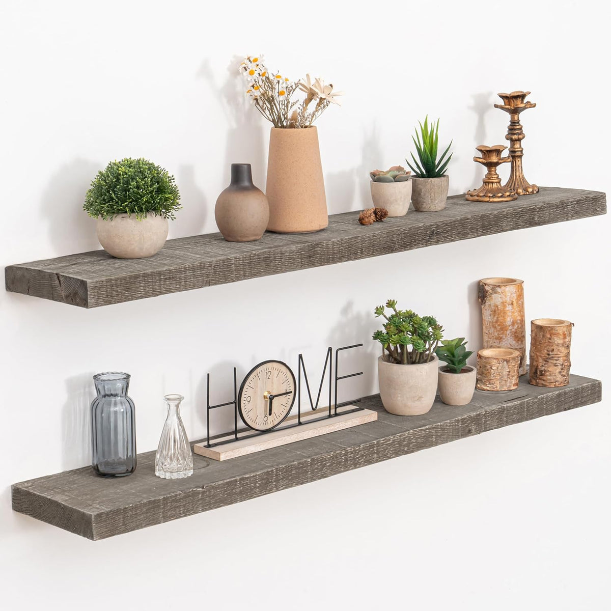Floating Shelves Reclaimed Barnwood, 8" Deep Solid Wood Floating Shelf Wall Hanging Shelves with