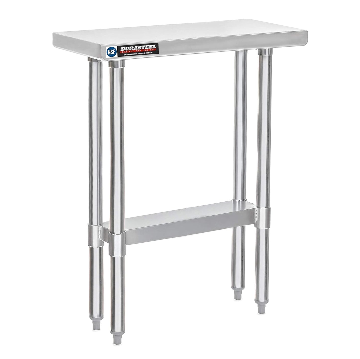 DuraSteel 30x12 Narrow Stainless Steel Table - NSF Small Food Prep Worktable - Counter Height Metal
