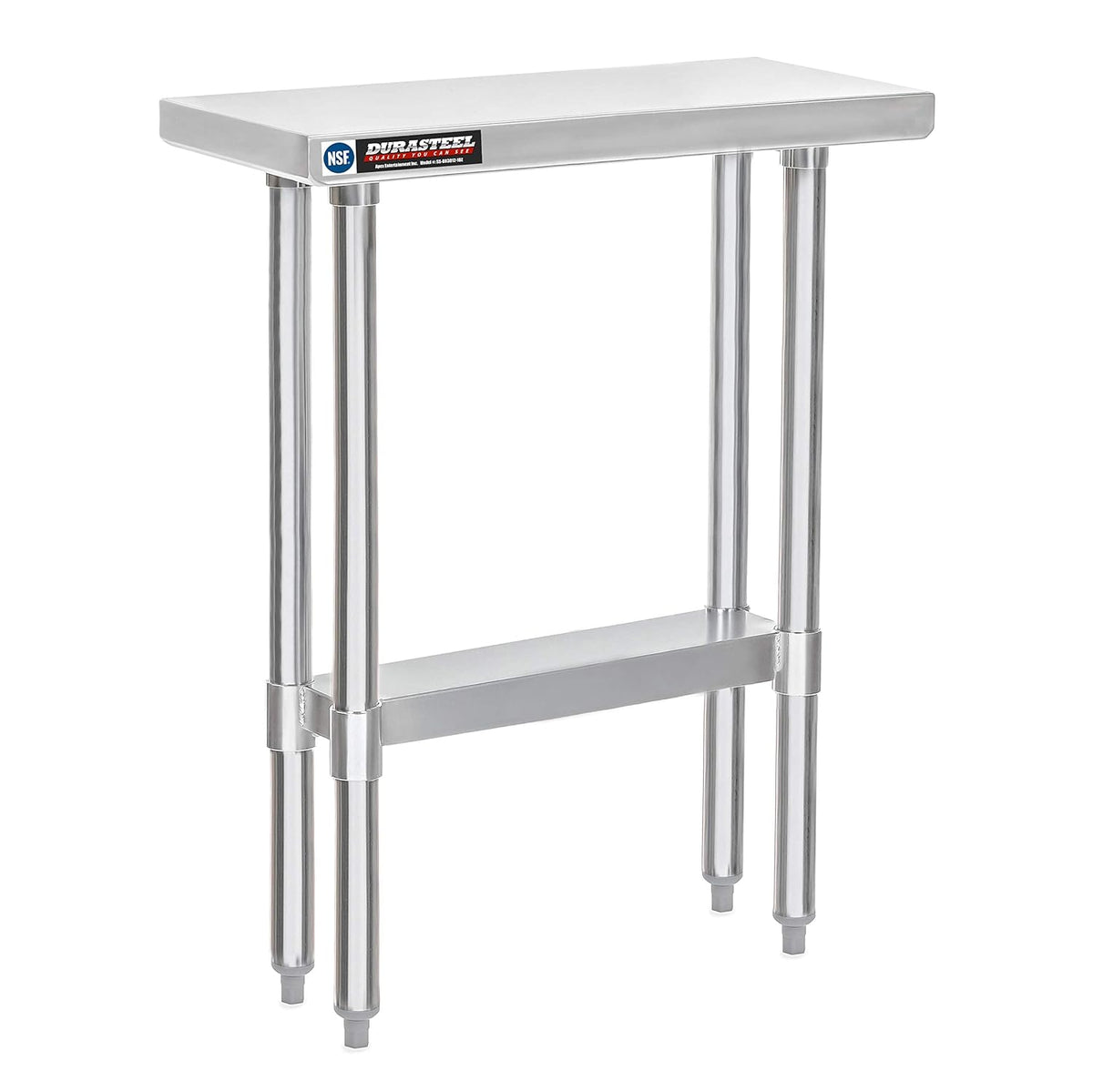 DuraSteel 30x12 Narrow Stainless Steel Table - NSF Small Food Prep Worktable - Counter Height Metal