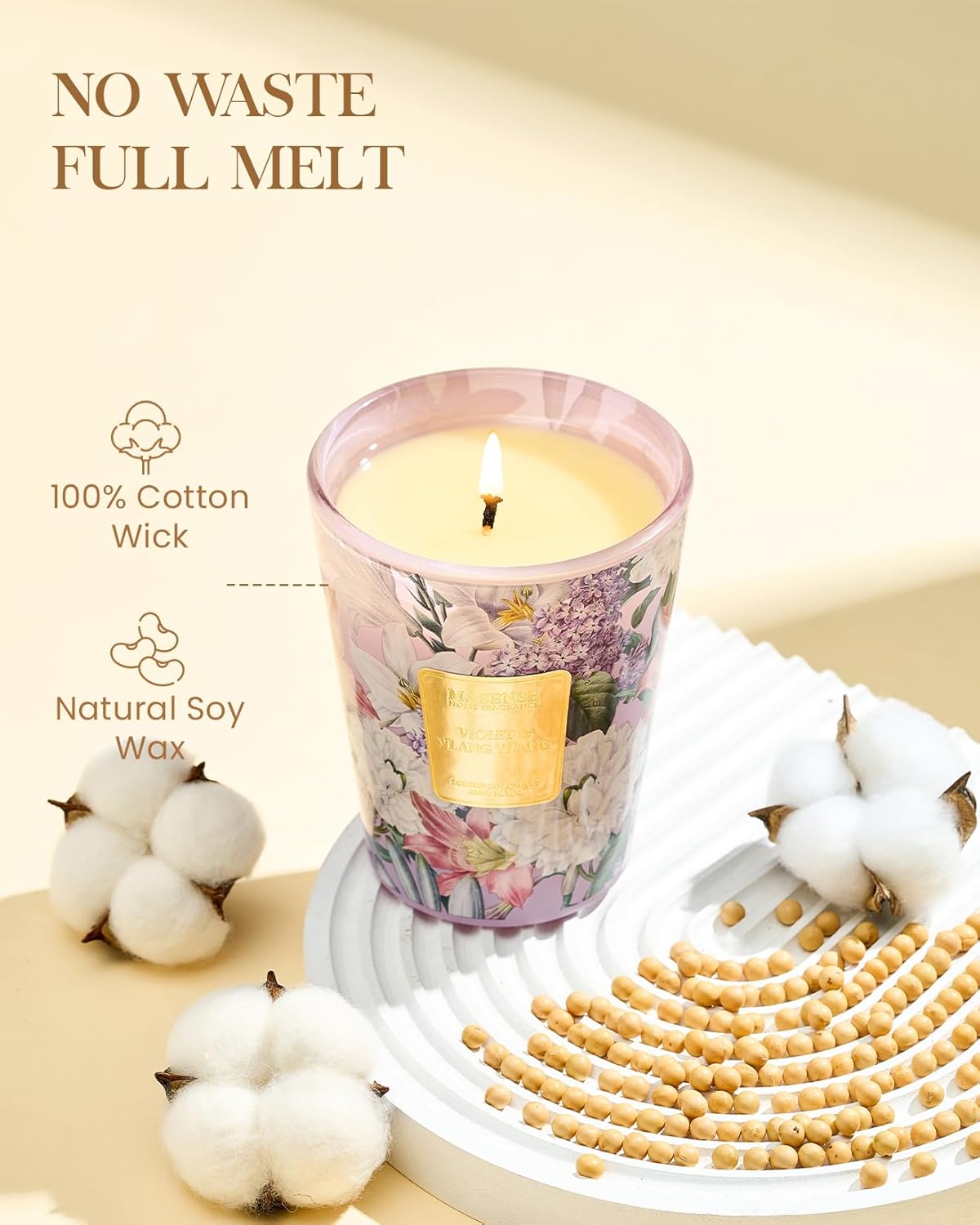M&SENSE Violet YlangYlang Scented Candle, Soy Natural Wax Candles, 14.1oz 60H Burn Time Slow