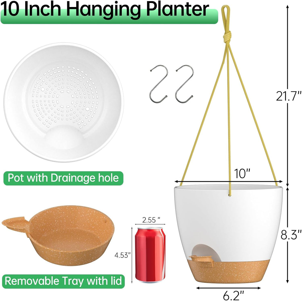 ZMTECH 10 Inch Hanging Planters for Indoor Outdoor Plants, 2 Pack Self Watering Hanging Plant Pots