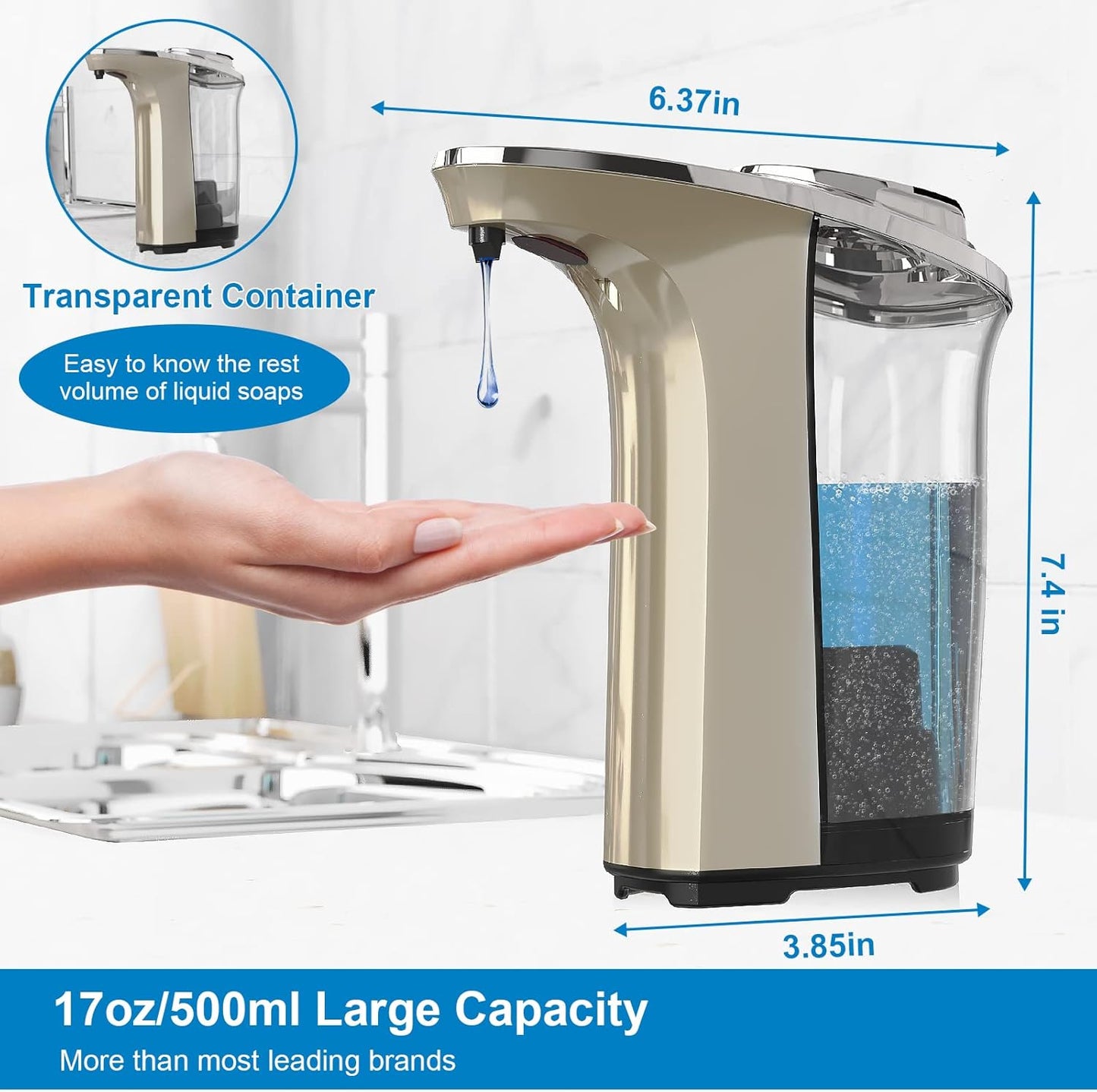Automatic Soap Dispenser, Touchless Dish soap Dispenser 17oz/500ml with Upgraded Infrared Sensor, 5