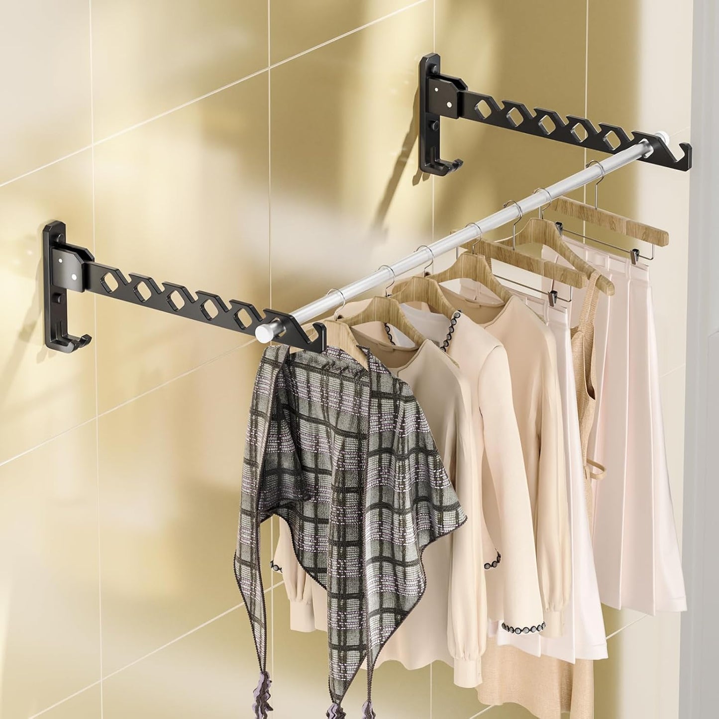 Dr.DJ Wall Mount Coat Hanger Holder Black Clothes Drying Organizer Rack Garment Hooks Aluminium