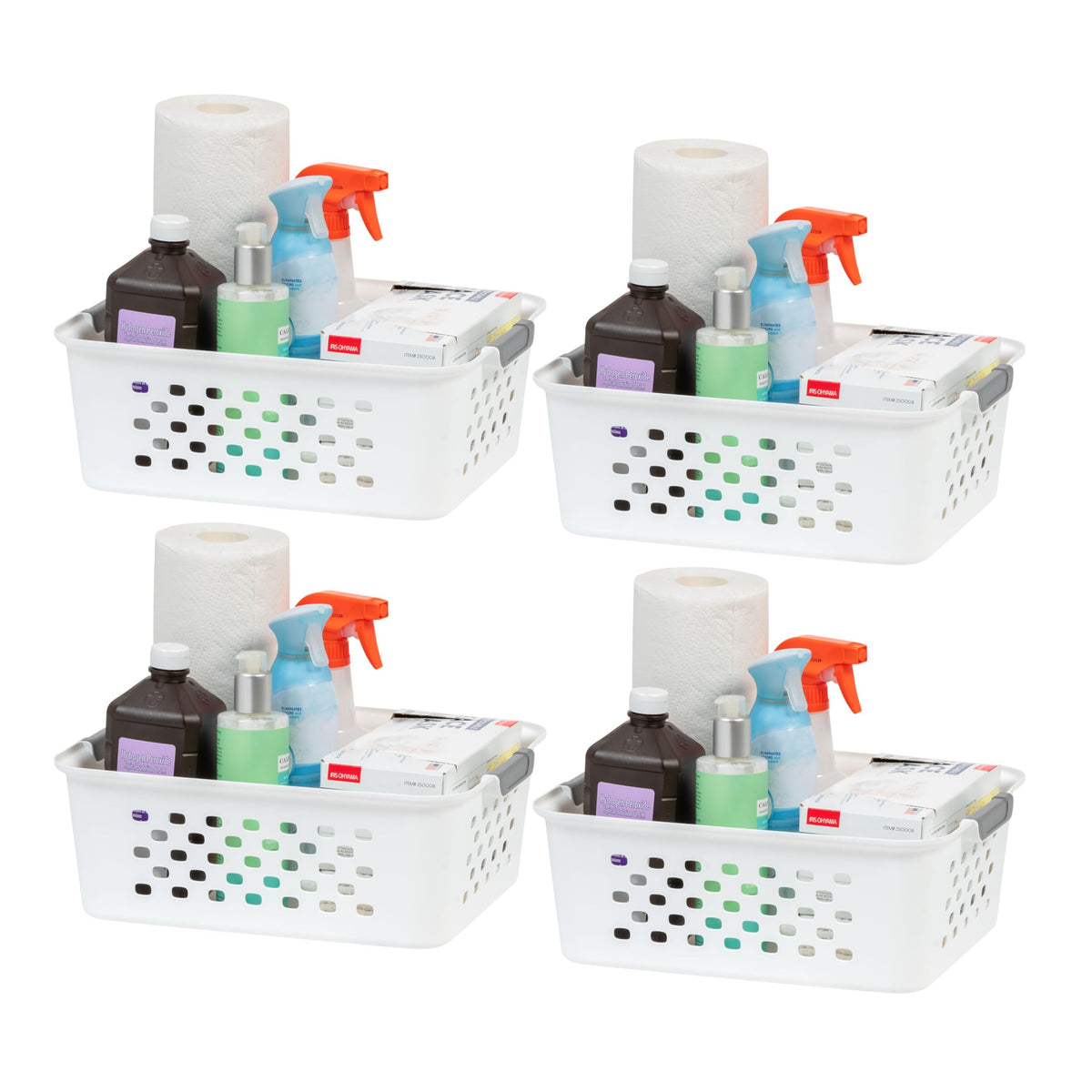 IRIS USA 4-Pack, Medium Plastic Storage Basket, White