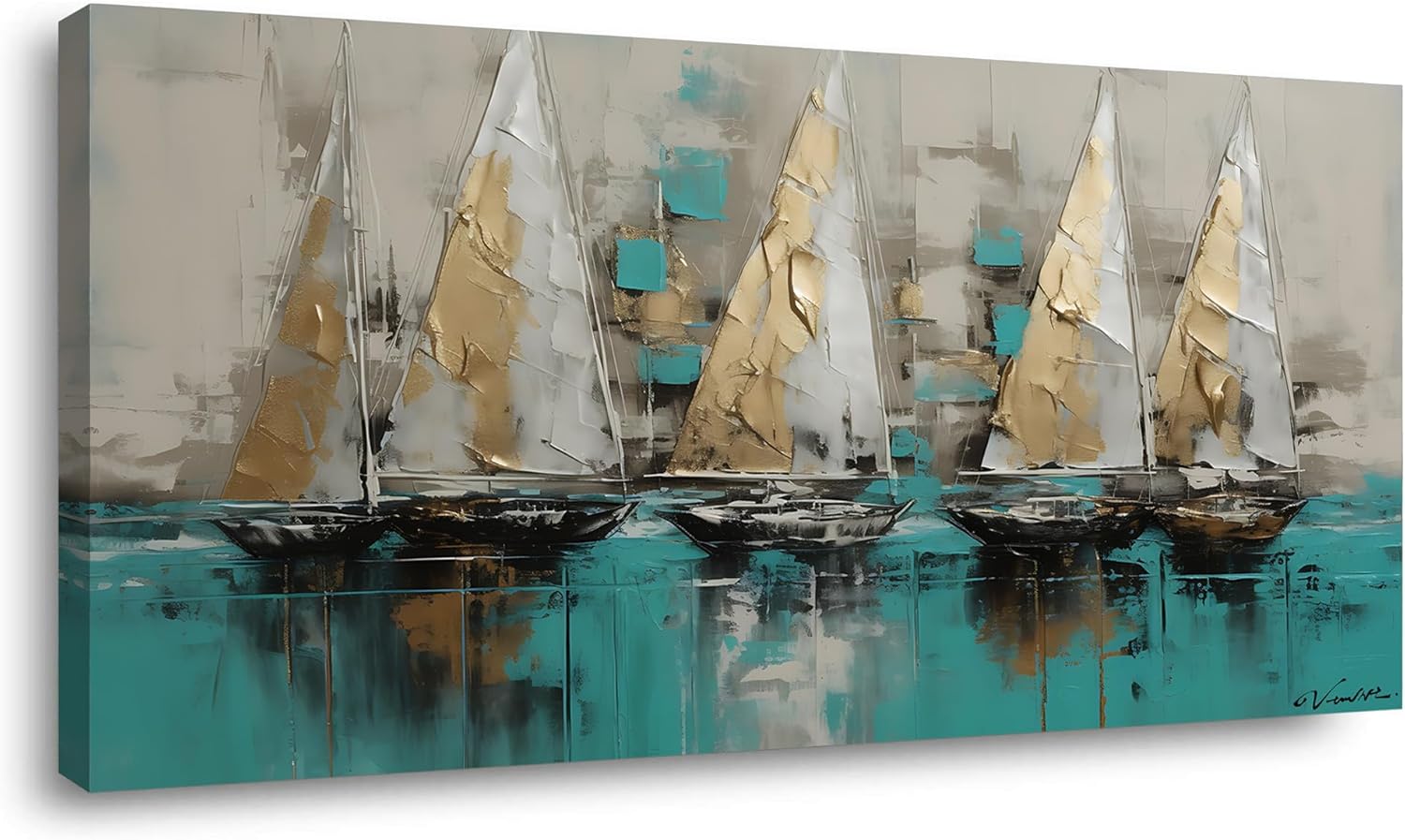 LASMOND Framed canvas wall art Large Boats for living room Nature bedroom Decor Ocean landscape
