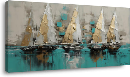 LASMOND Framed canvas wall art Large Boats for living room Nature bedroom Decor Ocean landscape