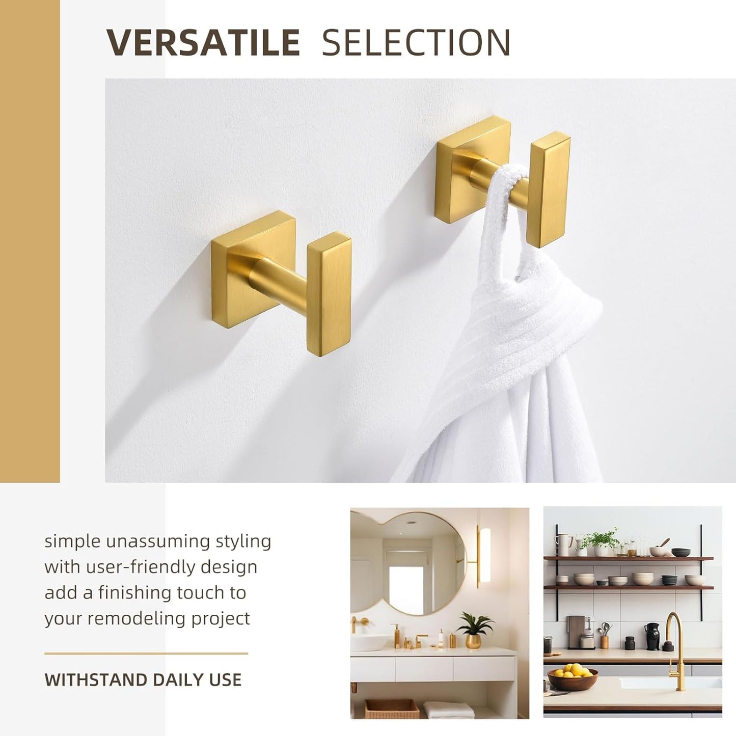 Angle Simple Towel Hooks for Bathroom, SUS 304 Stainless Steel Square Robe Coat Wall Hooks, Hand