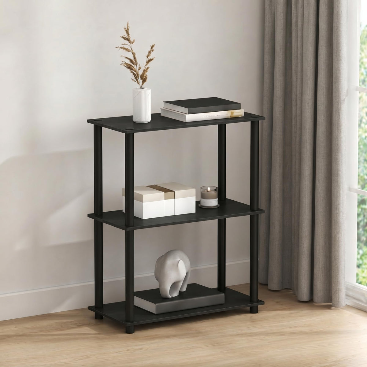 Furinno Turn-N-Tube Storage Shelves, 3-Tier Book Shelf, Corner Shelf, Toolless Open Shelves, for