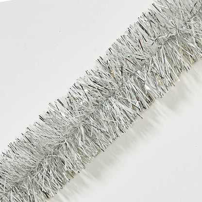 25 ft Long Roll Silver & White Tinsel Twist Garland, Shiny Metallic Foil Decorations for Halloween