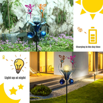 VCUTEKA Solar Lights Outdoor Metal Garden Stake Waterproof Crackle Glass Globe Garden Decor Fairy